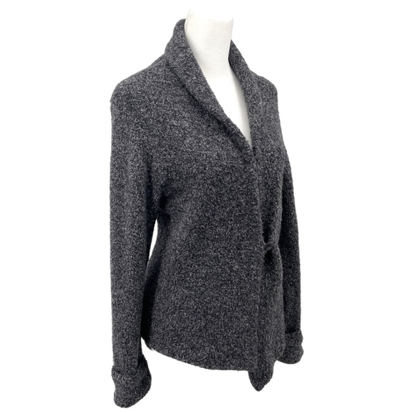 Eileen Fisher Wool Knit Boucle Cardigan, Marled Black/Grey, Size M - Picture 2 of 8